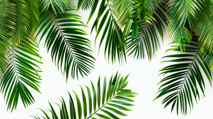 Obraz premium Palm Leaves Border. Generated Image. A digital rendering of palm tree leaves bordering a white background.