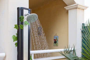 Water running of Spanish outdoor shower