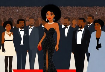 Pixel art glamorous animated black woman attending (1)