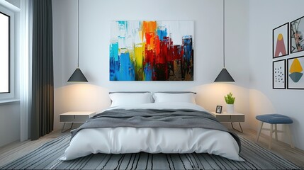 Luxury bedroom with soft and comfy neat bed with natural lighting, expensive and luxury art and paint work.