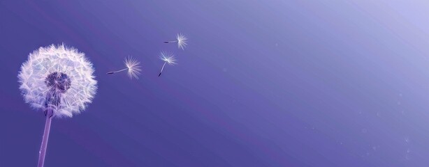 Fluffy dandelion flower on a purple background. AI generated illustration
