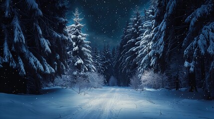 Winter Woodland with Snow Covered Trees. Enchanting Seasonal Background.