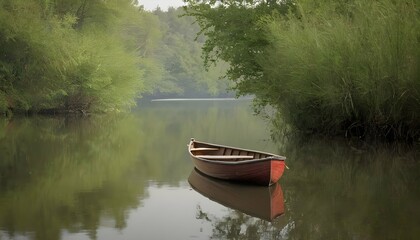 A rowboat gently rocking on the calm waters of a t upscaled 2