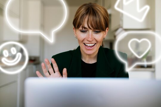 Businesswoman having a video conference with colleagues during coronavirus quarantine