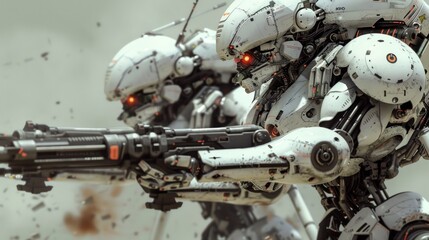 Cyberpunk military army robot squad with future advanced technology wallpaper AI generated image