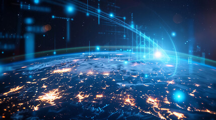 Fototapeta premium Digital global network over Earth, technology and connectivity
