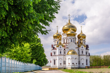 A beautiful view of the new church of All Saints in the village of Onyshkivtsi, Rivne region,...