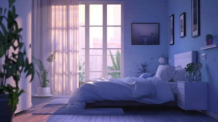 Luxury bedroom with soft and comfy neat bed with natural lighting, expensive and luxury art and paint work.