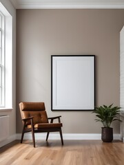Mockup poster frame on the wall of contemporary living room, interior mockup design, frame mockup