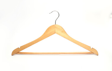 wooden cloths hanger isolated on white background