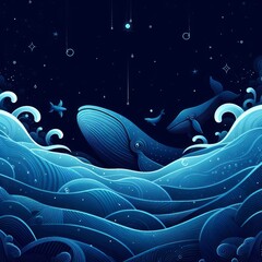 ilustración de ballena en el mar. Concepto día mundial de los océanos. 