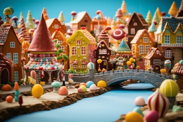 Enchanting Sweet Town Scene With Vibrant Edible Houses. Generative AI