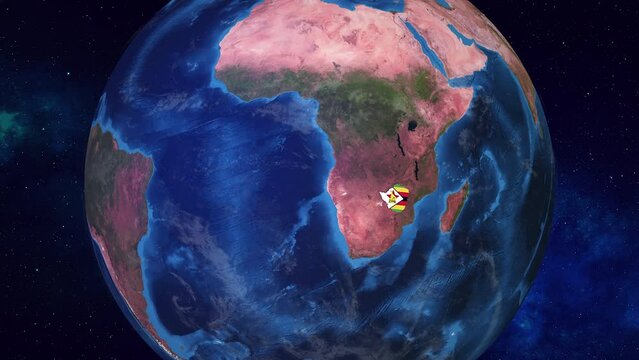 Zimbabwe: Earth 3D Animation with 4K Zoom and Country Flag Showcase, Highlighting Great Zimbabwe Ruins