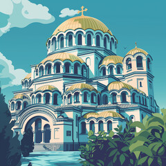 illustration, Alexander Nevski cathedral, Sofia. Must-see touristic spot in Sofia, the capital city of bulgaria, europe. Catholic-orthodox church. Tourist hot-spot.