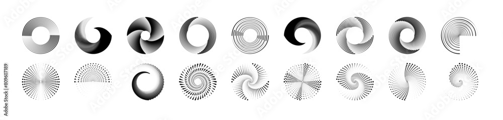 Aufkleber Halftone dot circle frame vector. Round dotted pattern geometric background.Abstract round halftone circle frames, rotating dotted circle shapes.	 PNG. 