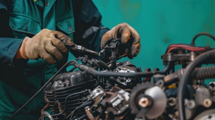 Obraz premium Mechanic carefully examines car engine