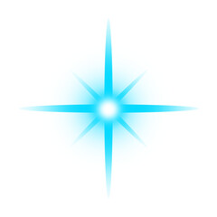 Neon Blue Star PNG with transparent background, shining sparkle star, blue lens flare