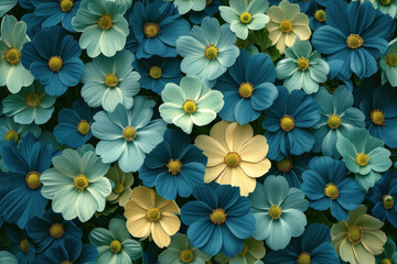 Abstract background blue and green flowers in a pattern