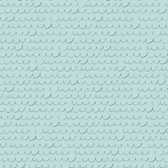 Seamless repeating pattern with hand drawn wavy lines on blue background for surface design and other design projects