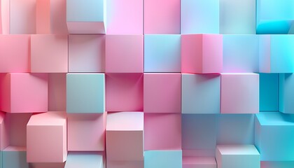 3d rendering of abstract geometric composition. glossy Cubes in blue and pink colors background