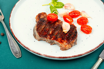 Barbecue grilled beef steak.