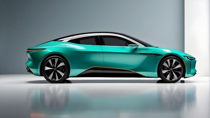 A sleek, contemporary EV set against a simple, monochromatic backdrop. This picture suggests a greener future by illustrating the nexus of technology and environmentally friendly transportation option