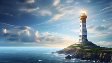 soaring lighthouse in an electronic, future world. Technology's evolution and its potential for advancement. A road map for fostering creativity and leadership in the direction of a better future.
