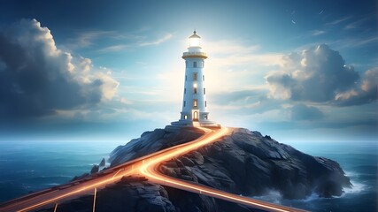 soaring lighthouse in an electronic, future world. Technology's evolution and its potential for advancement. A road map for fostering creativity and leadership in the direction of a better future.