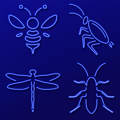 insects neon sign, modern glowing banner design, colorful modern design trend. Vector illustration.
