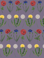 wild flowers on purple background - seamless pattern