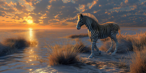 Obraz premium Ein Tier der Gattung Zorse, halb Pferd und halb Zebra, ai generativ