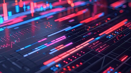 Obraz premium The image is a circuit board with red and blue lights. It is an abstract image.