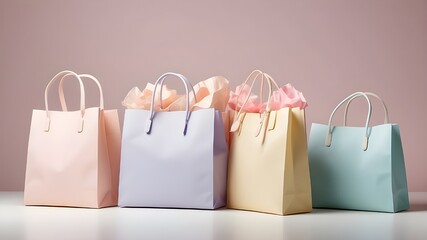 A shopping concept that evokes a sense of style, elegance, and customer satisfaction in the retail experience is presented through shopping bags in delicate, powdered pastel colors.