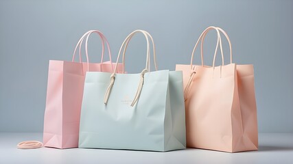 A shopping concept that evokes a sense of style, elegance, and customer satisfaction in the retail experience is presented through shopping bags in delicate, powdered pastel colors.