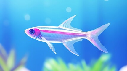 Naklejka premium neon tetra fish swimming planted aquarium