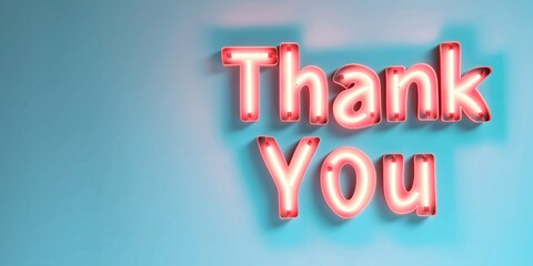 A glowing neon sign with the words Thank You against a plain blue wall, symbolizing gratitude
