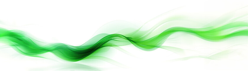 Abstract background with asymmetrical glowing translucent green wave on white backdrop