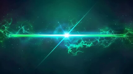 Nightclub studio backdrop with green neon laser light beam disco show. Abstract club party concert glare and fantasy sparkle. Bright laser dj star with smoke and glow.