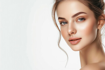 Fototapeta premium Young beautiful woman on white background