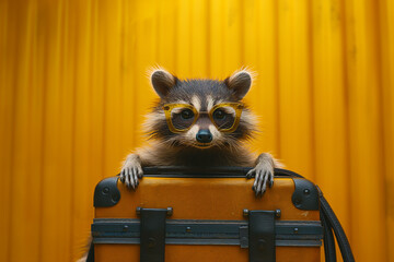 Racoon with suitcase, summer, created with Generative AI technology