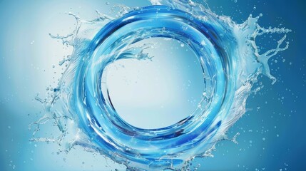 Liquid aqua wave with drop and bubble in ring flow graphic design. Crystal clear blue stream graphic design with motion. Fresh sparkling whirl texture.