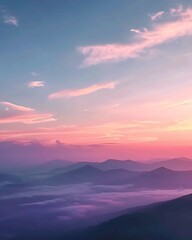 Obraz premium Timelapse video of a serene sunrise over a tranquil mountain range, the sky gradually lighting up with hues of orange and pink, accompanied by soothing ambient music