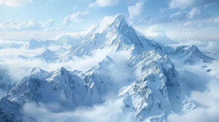 Breathtaking Snow Capped Mountain Peaks in Serene Alpine Landscape Panorama