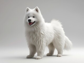 Fototapeta premium Cute and Fluffy Samoyed Dog Posing in a Bright White Background