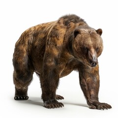 Detailed and realistic illustration of a brown bear in a dynamic pose, isolated against a clean white background, showcasing its impressive physique and fur texture.