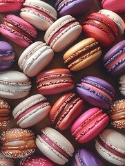 Exquisite Arrangement of Delicate and Vibrant Macarons Showcasing Impeccable Texture and Delicate Appearance Inspired by High End French Ptisserie