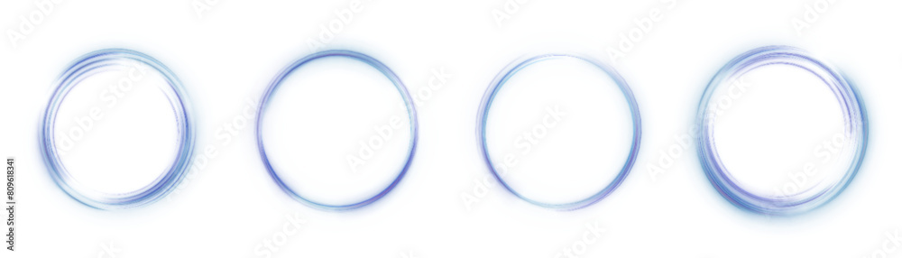Poster Beautiful round light frame. Dynamic blue lines with a glow effect on a white background. PNG effect. Beautiful round frame for design and illustration. Vector
