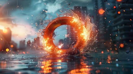 Fiery Aquatic Vortex A Dramatic 3D Render of Risk Taking and Life Insurance