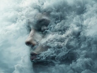 Enhance this image to show a beautiful woman emerging from the smoke. Make her look ethereal and mysterious.
