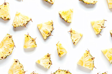 a white background with pineapple slices cut in half